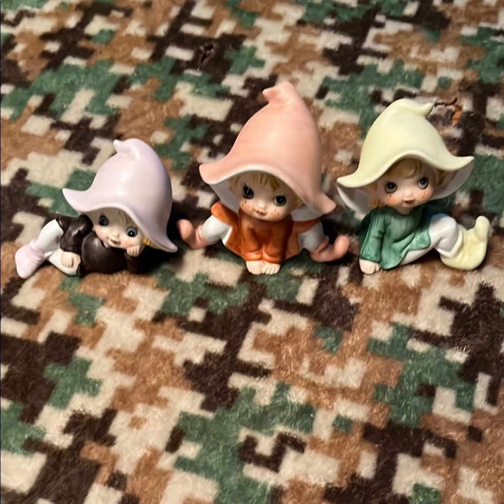 Set of Three Homco Vintage Ceramic Elf Figurines